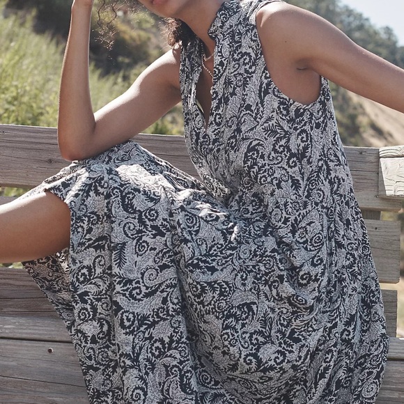 Anthropologie MAEVE Marya Tiered Maxi Dress black and white Paisley Size XS - Picture 4 of 15